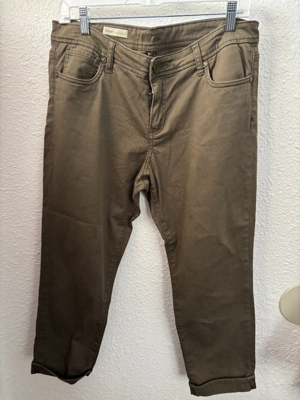 KUT from the Kloth Catherine Slim Boyfriend Pants Womens 12 Olive Cuffed